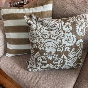 18x18 Blue & Brown Paisley Stripe Farmhouse Pillow Covers Set of 4